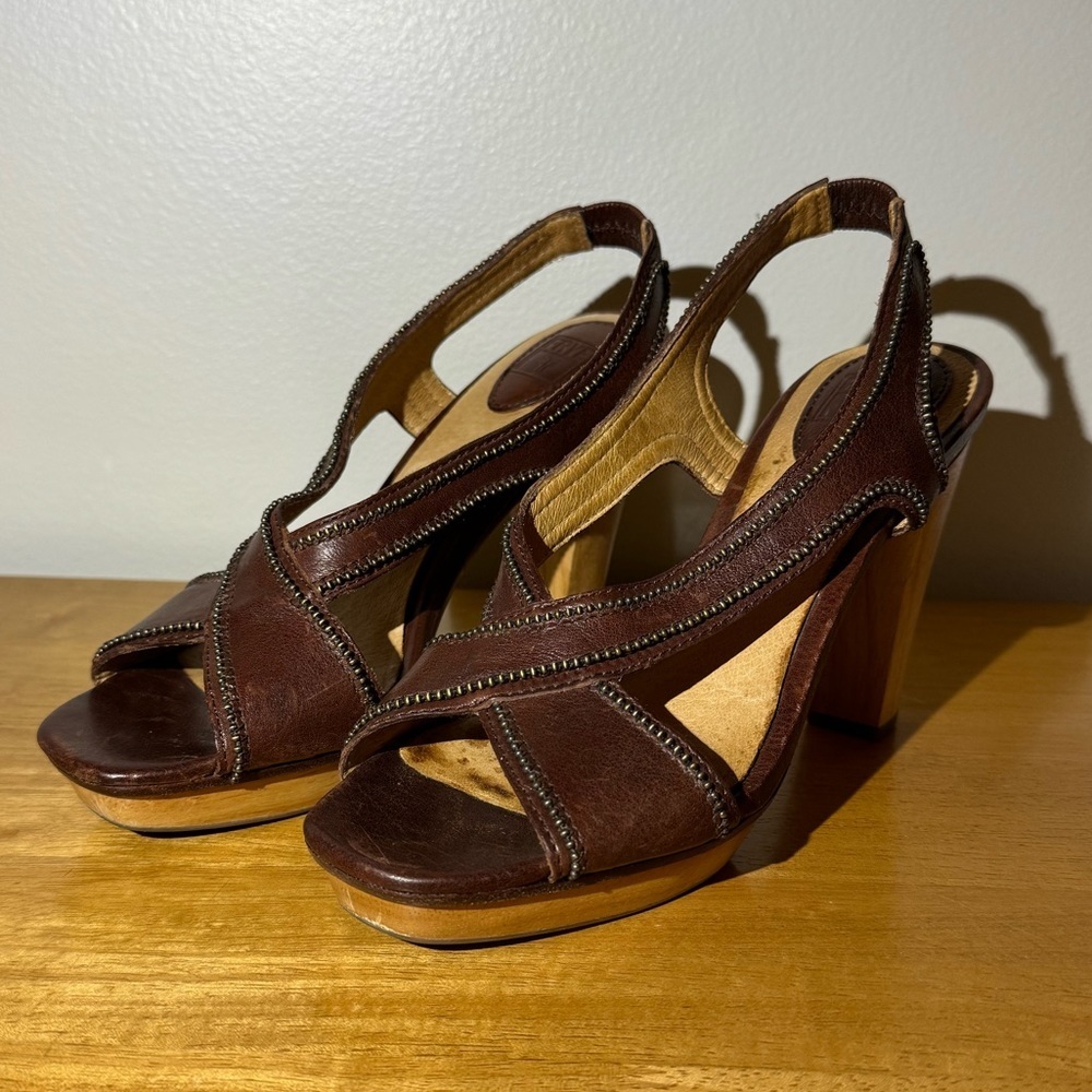 Maroon Frye Gerry Metal Beads Heels Leather Wood Shoes Size 7
